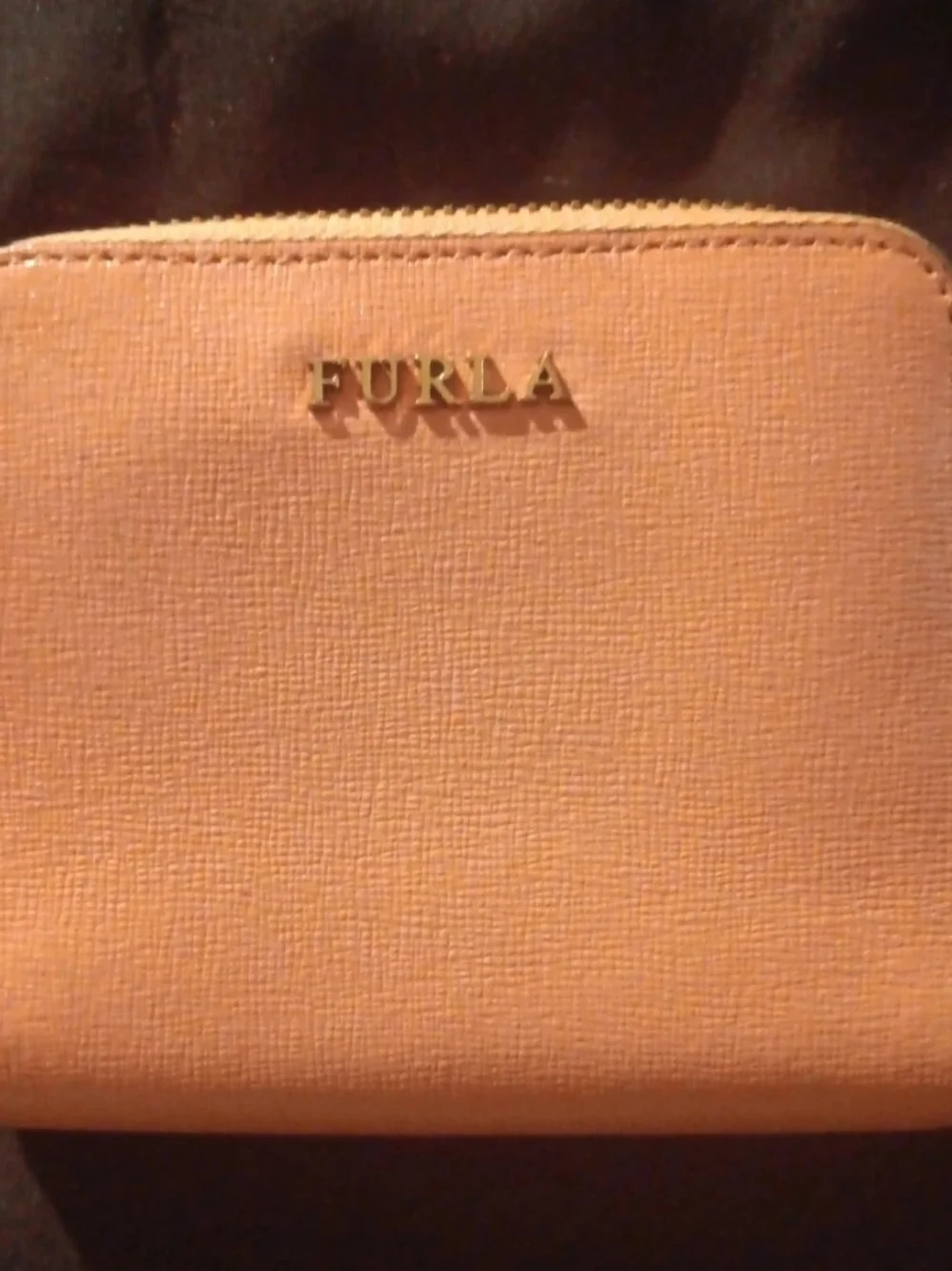 Furla Peach-Pink Zip Around Wallet with Gold Logo